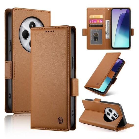 Per Redmi 14C 4G Custodia per telefono in pelle smerigliata magnetica con fibbia laterale (marrone)