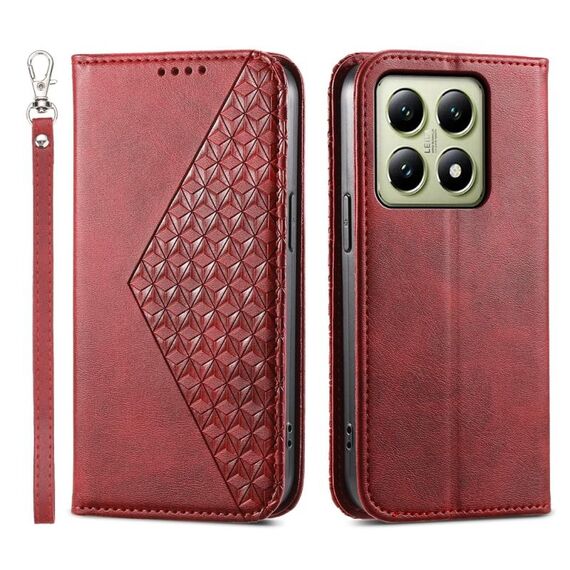 Per Xiaomi 14T Custodia per telefono in pelle magnetica con texture di vitello a griglia cubica (rosso)