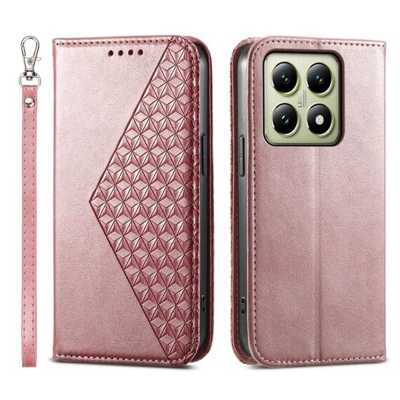 Per Xiaomi 14T Custodia per telefono in pelle magnetica con texture di vitello a griglia cubica (oro rosa)