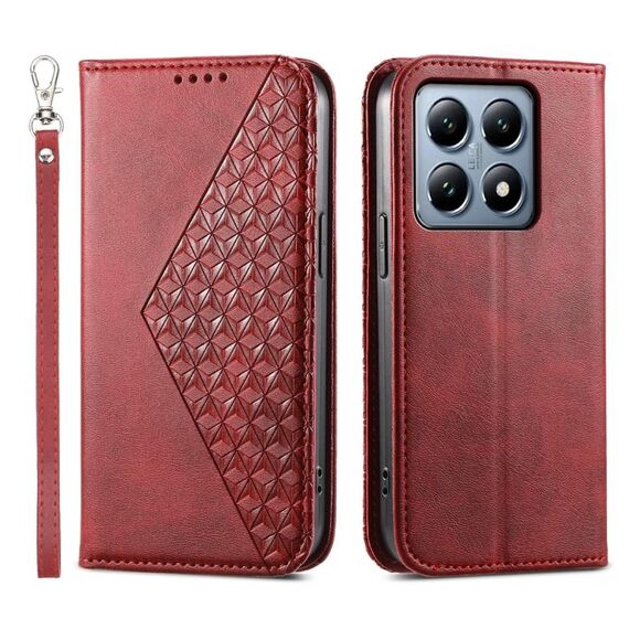 Per Xiaomi 14T Pro Custodia per telefono in pelle magnetica con texture di vitello a griglia cubica (rosso)