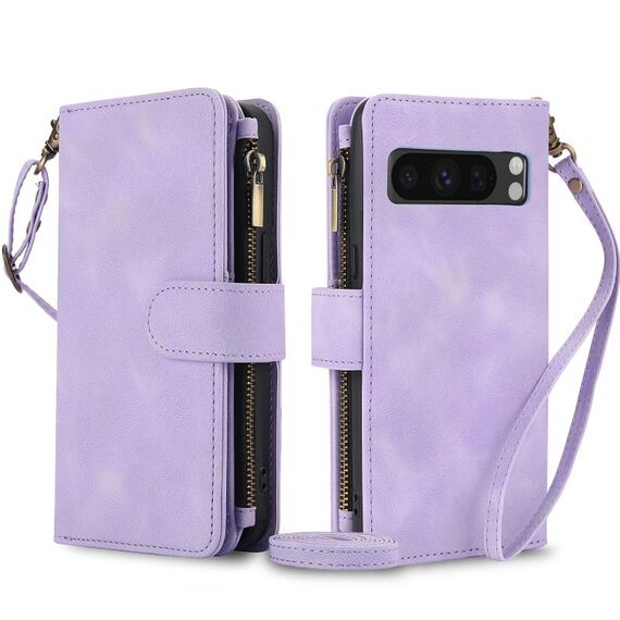 Per Google Pixel 8 Pro Dream 9-Card Zipper Wallet RFID Custodia in pelle per telefono con cordino (viola)