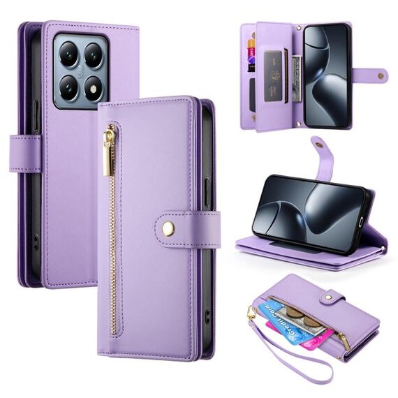 Per Xiaomi 14T Pro Nine Card-slot Zipper Wallet Bag Custodia in pelle per telefono (viola)