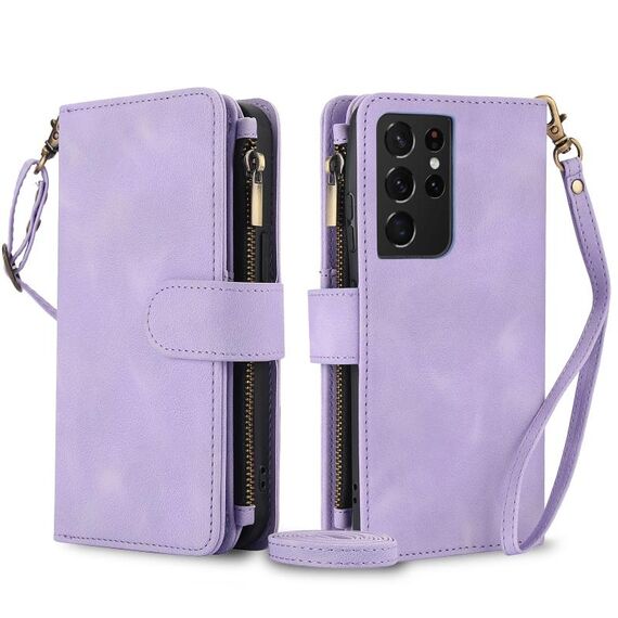 Per Samsung Galaxy S21 Ultra 5G Dream 9-Card Zipper Wallet RFID Custodia in pelle per telefono con cordino (viola)