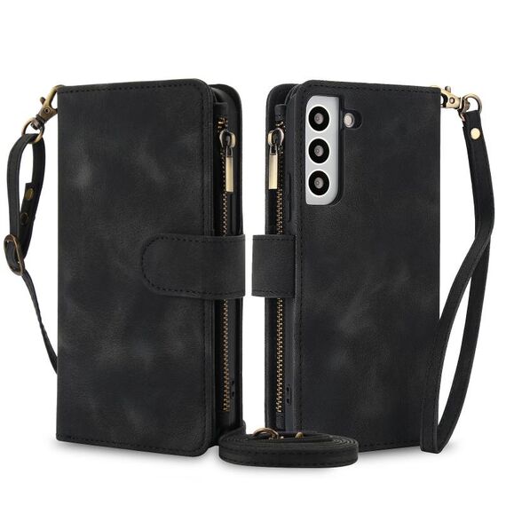 Per Samsung Galaxy S22+ 5G Dream 9-Card Zipper Wallet RFID Custodia in pelle per telefono con cordino (nero)