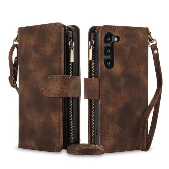 Per Samsung Galaxy S23 5G Dream 9-Card Zipper Wallet RFID Custodia in pelle per telefono con cordino (marrone)