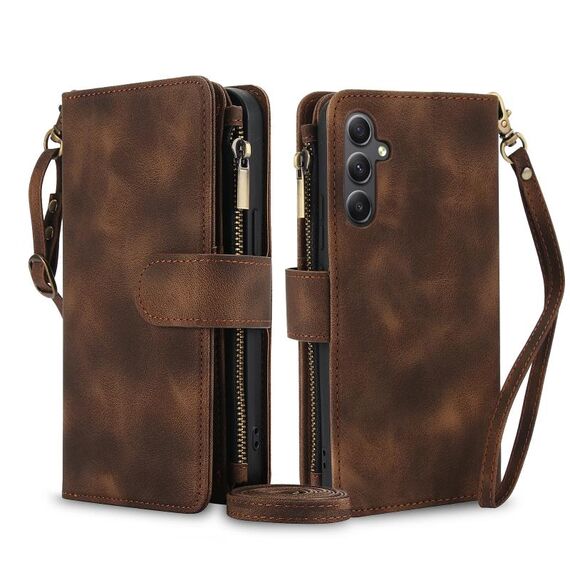 Per Samsung Galaxy S24 5G Dream 9-Card Zipper Wallet RFID Custodia in pelle per telefono con cordino (marrone)