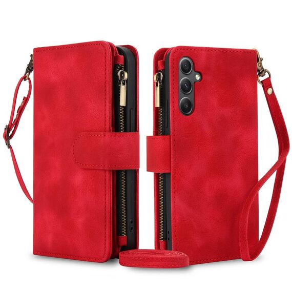 Per Samsung Galaxy S24+ 5G Dream 9-Card Zipper Wallet RFID Custodia in pelle per telefono con cordino (rosso)