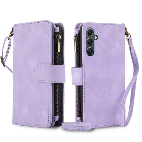 Per Samsung Galaxy S24+ 5G Dream 9-Card Zipper Wallet RFID Custodia in pelle per telefono con cordino (viola)