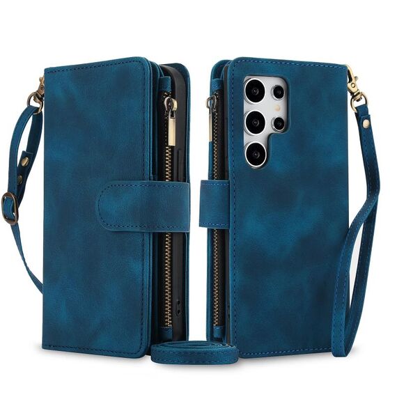 Per Samsung Galaxy S24 Ultra Dream 9-Card Zipper Wallet RFID Custodia in pelle per telefono con cordino (blu)