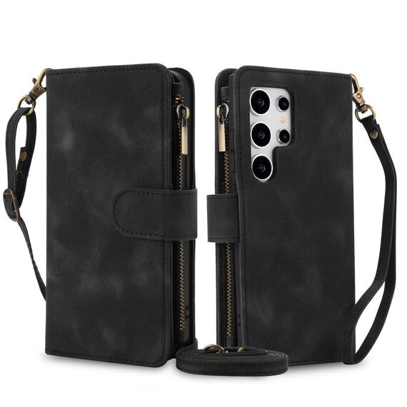 Per Samsung Galaxy S24 Ultra Dream 9-Card Zipper Wallet RFID Custodia in pelle per telefono con cordino (nero)