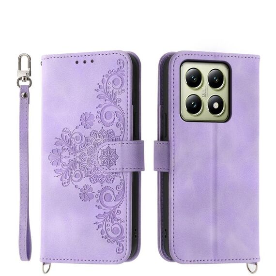 Per Xiaomi 14T Custodia in pelle con portafoglio in rilievo con fiori e pelle al tatto (viola)
