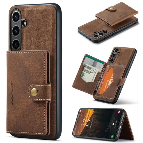 Per Samsung Galaxy S24 FE 5G JEEHOOD J01 Retro Custodia per telefono con portafoglio magnetico staccabile (marrone)