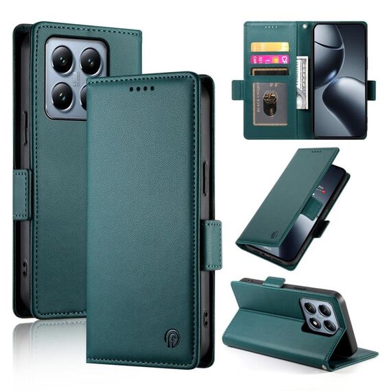 Per Xiaomi 14T Pro Custodia per telefono in pelle smerigliata magnetica con fibbia laterale (verde scuro)