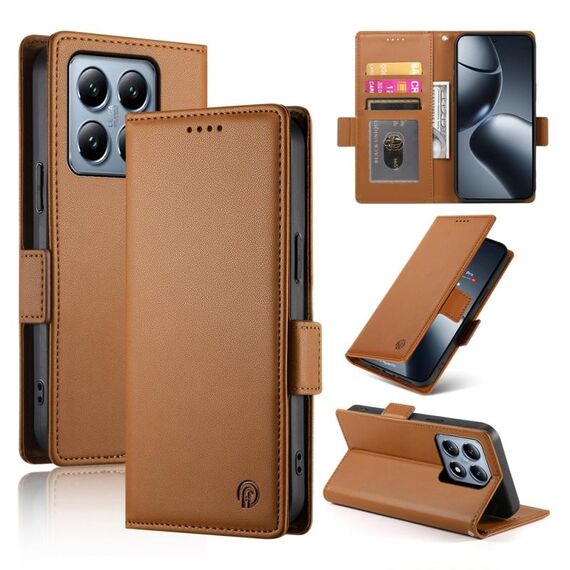 Per Xiaomi 14T Pro Custodia per telefono in pelle smerigliata magnetica con fibbia laterale (marrone)
