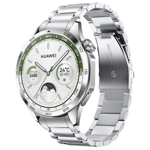 Per Huawei Watch GT 5 46mm Cinturino per orologio in acciaio inossidabile con fibbia piatta curva a tre perline (argento)