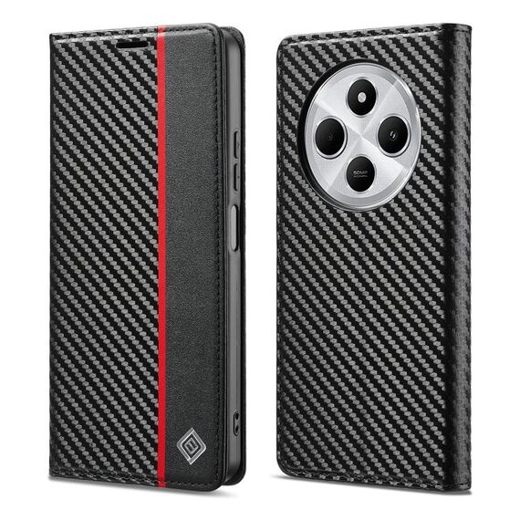 Per Redmi 14C 4G LC.IMEEKE Custodia in pelle con texture in fibra di carbonio (nero verticale)