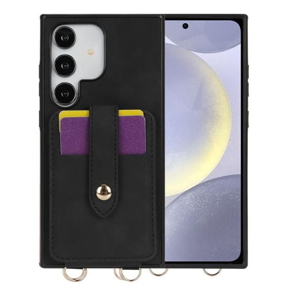 For Samsung Galaxy S24+ 5G Skin Card Bag Crossbody Lanyard Phone Case(Black)