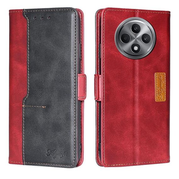 Per OPPO Reno12 F 5G Custodia in pelle con fibbia laterale a contrasto (rosso + nero)