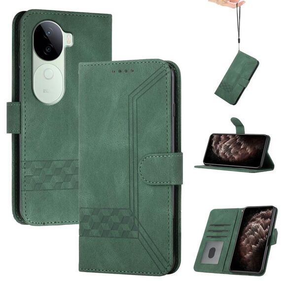 Per vivo iQOO Z9s / V40e India Custodia per telefono in pelle Cubic Skin Feel Flip (verde)