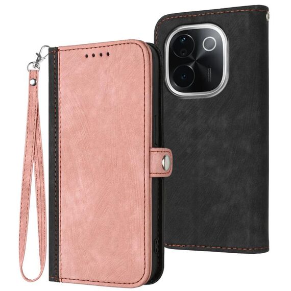 Per vivo iQOO Z9s Pro / T3 Pro 5G India Custodia in pelle con cinturino a doppia piega e fibbia laterale (rosa)