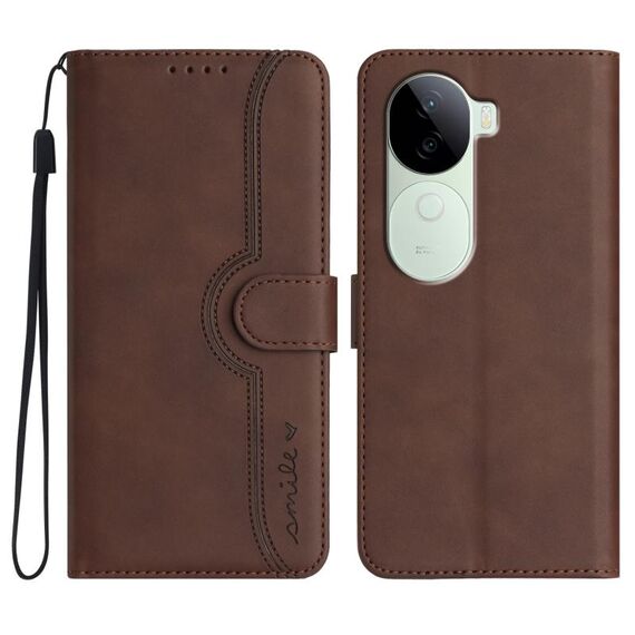 Per vivo iQOO Z9s / V40e India Custodia in pelle con motivo a cuore (marrone)