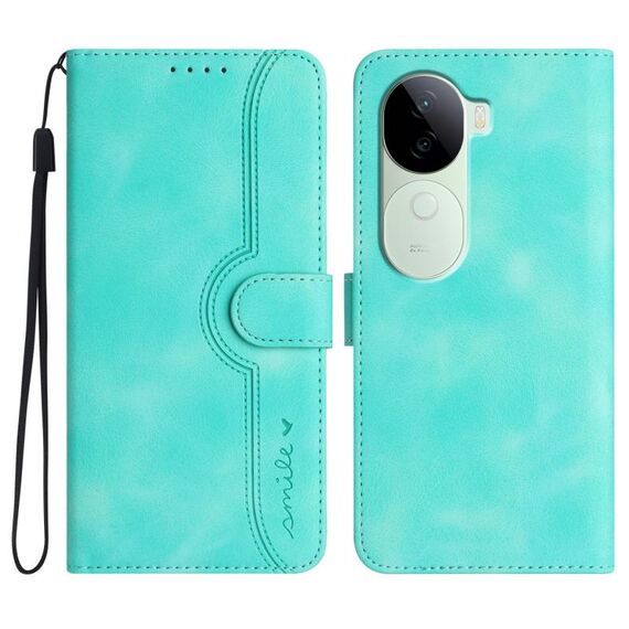 Per vivo iQOO Z9s / V40e India Custodia in pelle con motivo a cuore (azzurro chiaro)