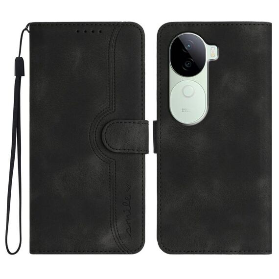 Per vivo iQOO Z9s / V40e India Custodia in pelle con motivo a cuore (nero)