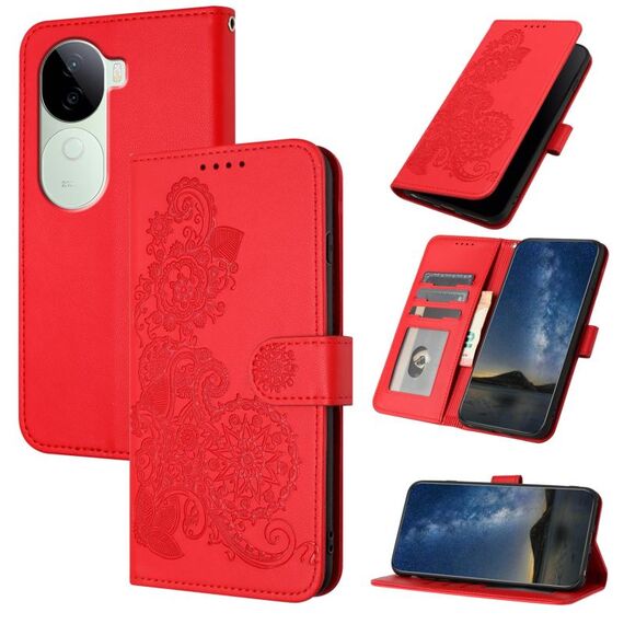 Per vivo iQOO Z9s / V40e India Datura Flower Embossed Flip Custodia in pelle per telefono (rosso)