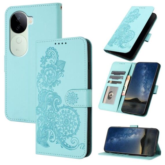 Per vivo iQOO Z9s / V40e India Datura Flower Embossed Flip Custodia in pelle per telefono (azzurro chiaro)