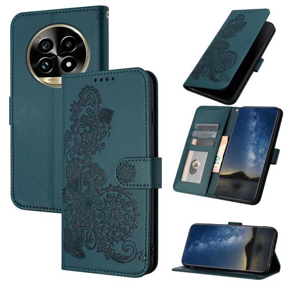 Per Realme 13 Pro / 13 Pro+ Global Datura Flower Custodia in pelle con stampa flip per telefono (verde scuro)