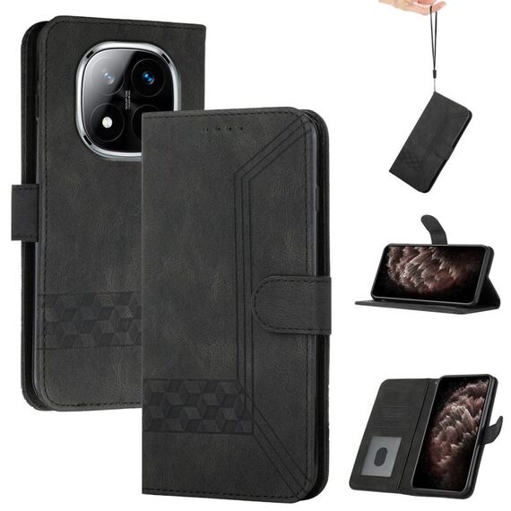 Per Redmi Note 14 Pro+ 5G Custodia per telefono in pelle con effetto pelle cubica (nero)