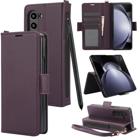 Per Samsung Galaxy Fold5 5G Custodia in pelle con fibbia laterale (viola scuro)