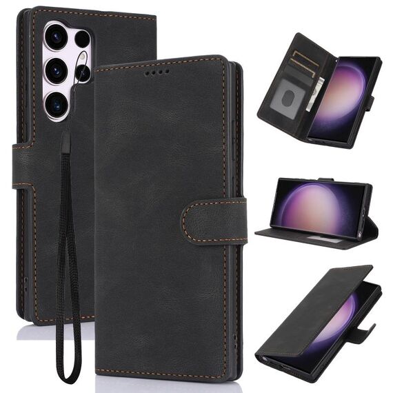 Per Samsung Galaxy S24 Ultra 5G Custodia per telefono in pelle di vitello con texture Fantasy Skin-feel (nero)