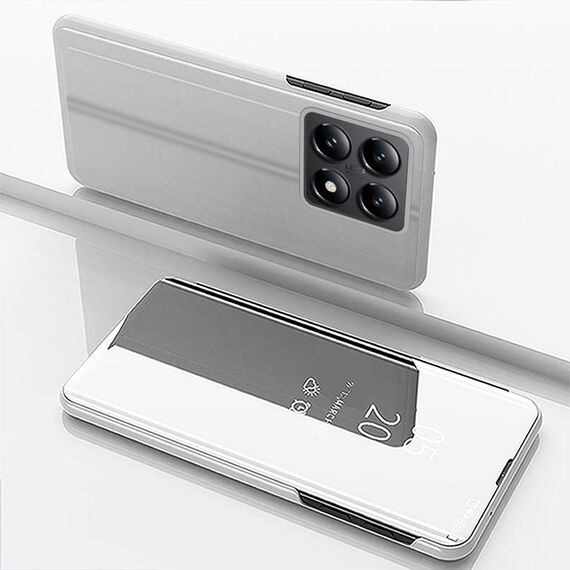 Per Xiaomi 14T Custodia per telefono in pelle con supporto a specchio orizzontale placcato (argento)