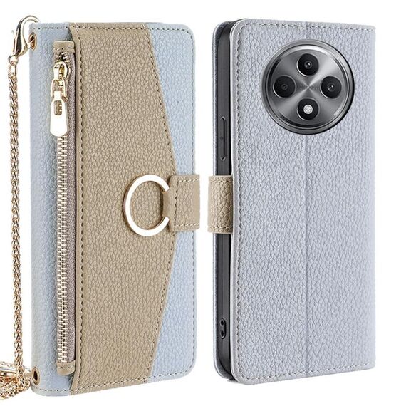Per OPPO Reno12 F 5G Custodia a tracolla in pelle con texture Litchi (blu)