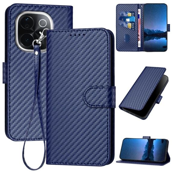 Per vivo iQOO Z9s Pro / T3 Pro 5G India YX0070 Custodia per telefono in pelle con fibbia in fibra di carbonio con cordino (blu reale)