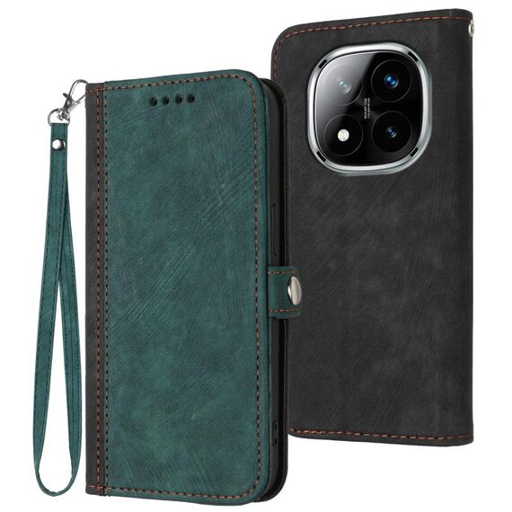 Per Redmi Note 14 Pro+ 5G Custodia in pelle con cinturino a doppia piega e fibbia laterale (verde scuro)