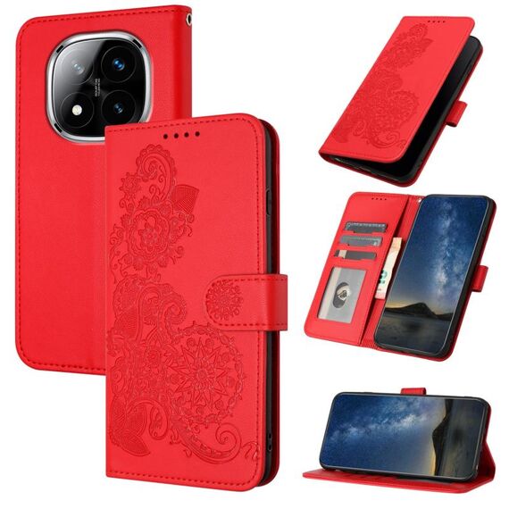 Per Redmi Note 14 Pro+ 5G Datura Flower Embossed Flip Custodia in Pelle per Telefono (Rosso)