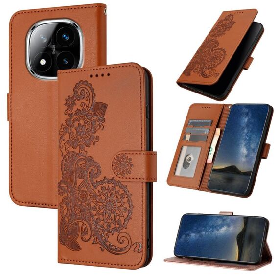 Per Redmi Note 14 Pro+ 5G Datura Flower Custodia in pelle con stampa flip (marrone)