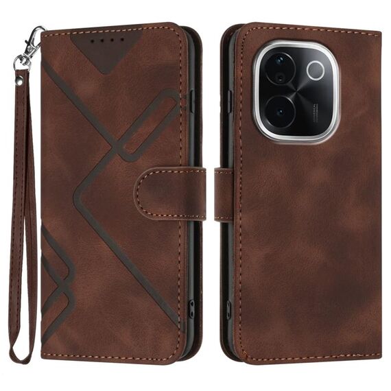 Per vivo iQOO Z9s Pro / T3 Pro 5G India Line Pattern Custodia in pelle con motivo a pelle (caffè)