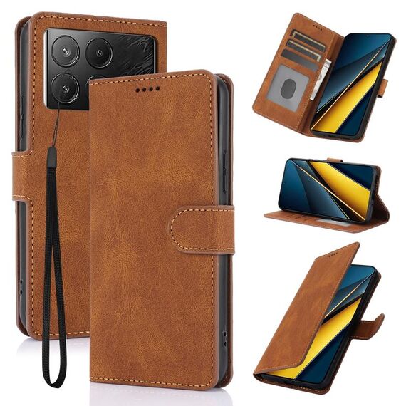 Per Redmi K70E Custodia per telefono in pelle di vitello con texture Fantasy Skin-feel (marrone)