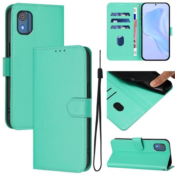 For Nokia C02 Skin Feel Solid Color Leather Phone Case with Lanyard(Green)