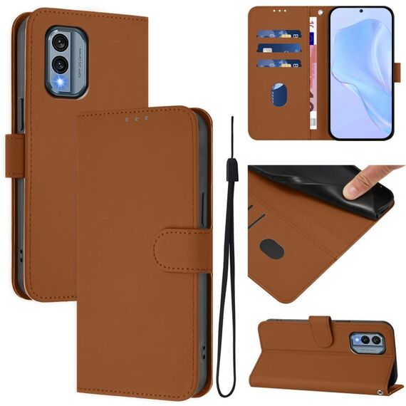 For Nokia X30 5G Skin Feel Solid Color Leather Phone Case with Lanyard(Brown)