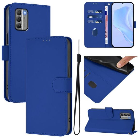 For Nokia G400 Skin Feel Solid Color Leather Phone Case with Lanyard(Dark Blue)