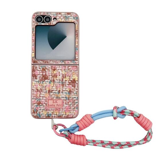 For Samsung Galaxy Z Flip6 Illusory Color Weaving Texture Phone Case with Color Strap(Pink)