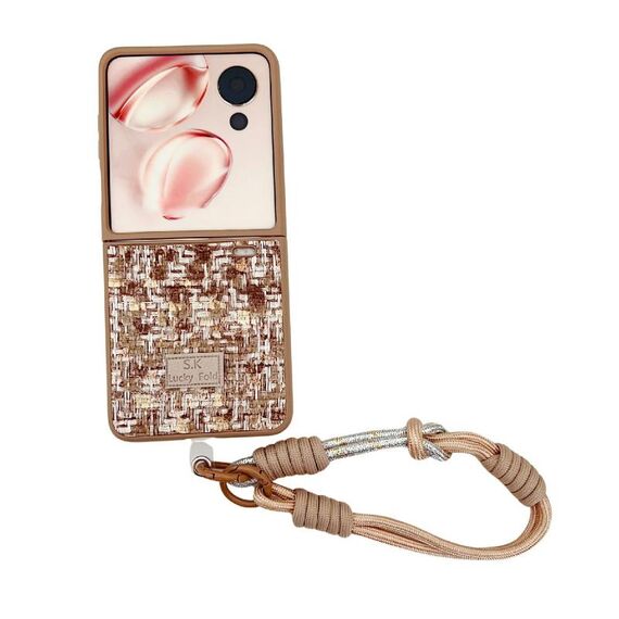 For Honor Magic V Flip Illusory Color Weaving Texture Phone Case with Color Strap(Brown)