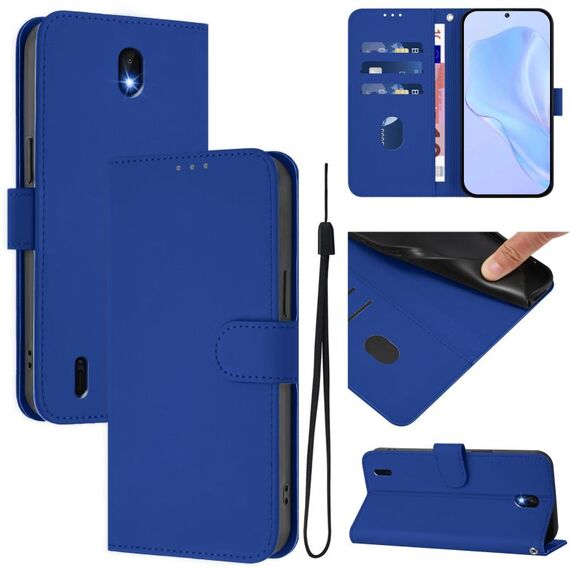For Nokia C01 Plus / C1 2nd Edition Skin Feel Solid Color Leather Phone Case with Lanyard(Dark Blue)