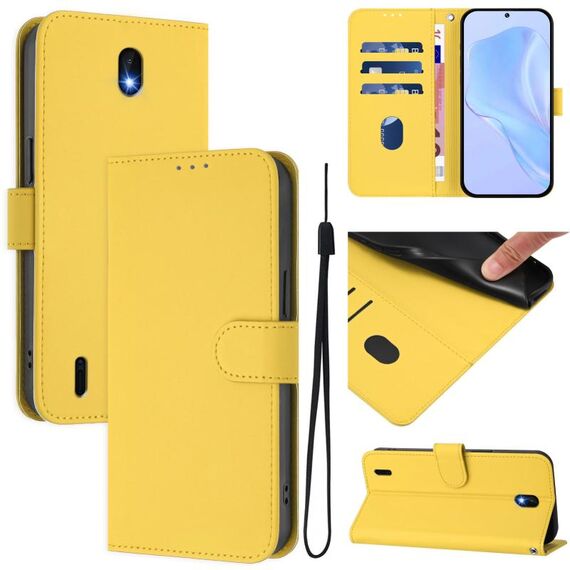 For Nokia C01 Plus / C1 2nd Edition Skin Feel Solid Color Leather Phone Case with Lanyard(Lemon Yellow)