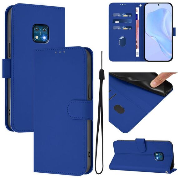 For Nokia XR20 Skin Feel Solid Color Leather Phone Case with Lanyard(Dark Blue)