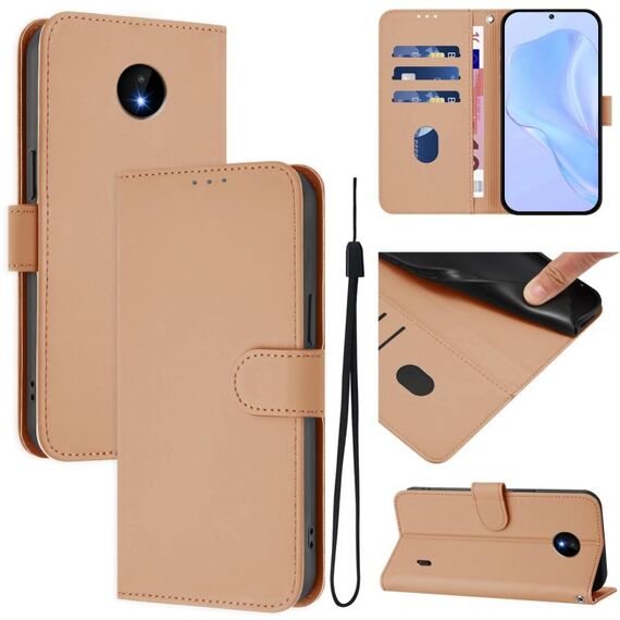 For Nokia C10 / C20 Skin Feel Solid Color Leather Phone Case with Lanyard(Nude)